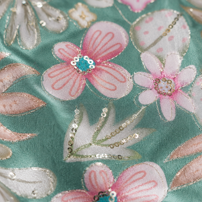 Sage Green Floral Kurta with Sequin Detailing