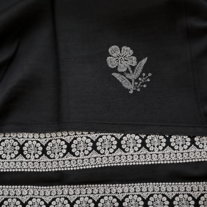 Midnight Black Ivory Floral Embroidered Kurta