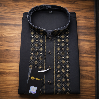 Midnight Royale Black Kurta with Intricate Metallic Embellishment