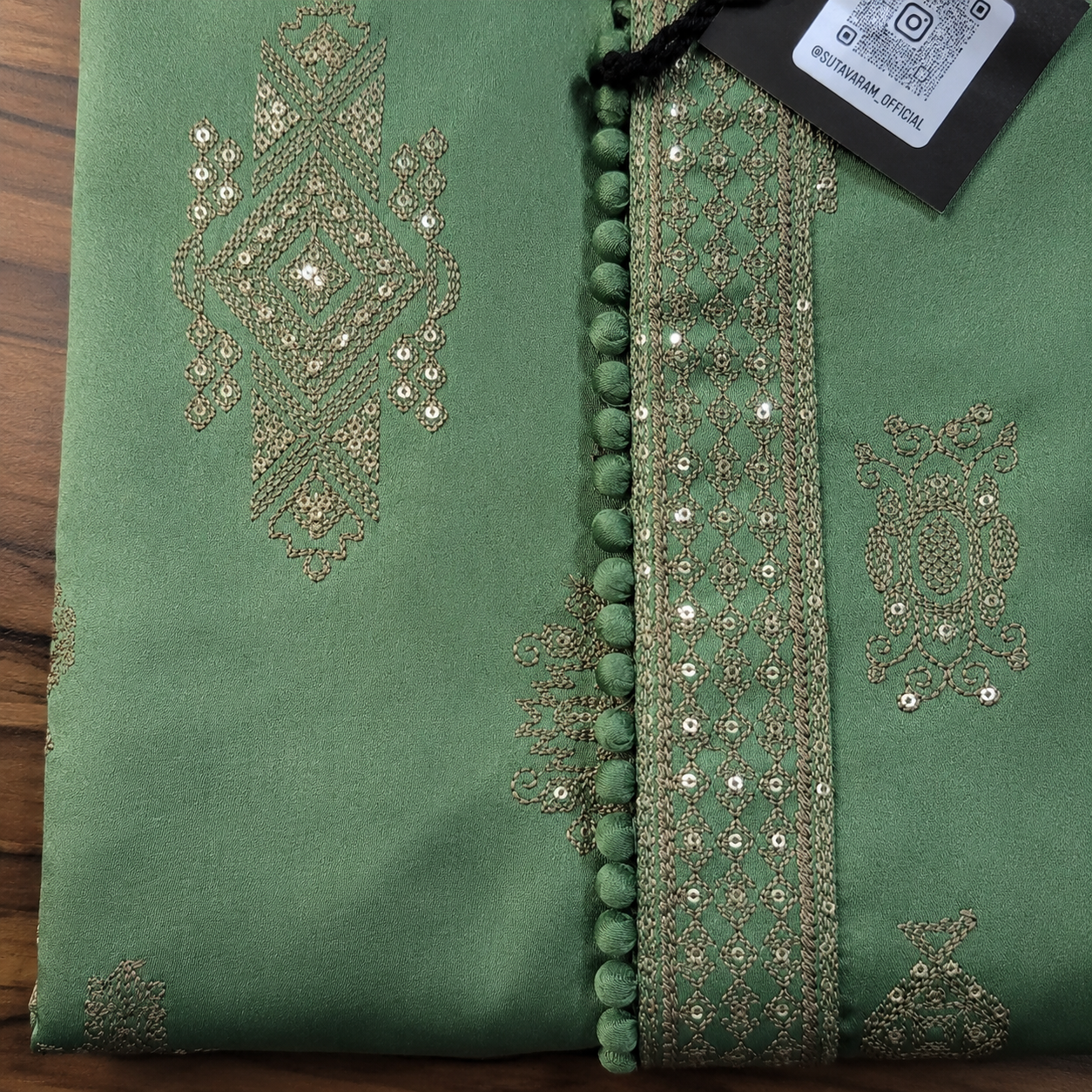 Sage Green Embroidered Festive Kurta with Sequin Detailing