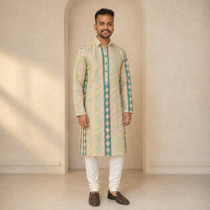 Mehendi Green Multicolor Floral Embroidered Kurta